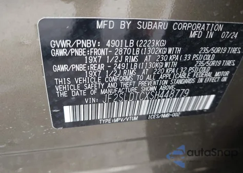 2025 Subaru Forester Touring из США, поврежденный, VIN JF2SLDTCXSH448779